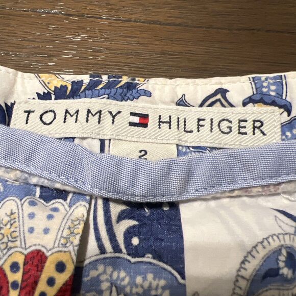 Tommy Hilfiger 100% Cotton Blue & White Paisley Lined Pleated Skirt - Size 2 - Picture 6 of 8
